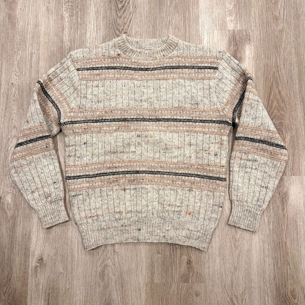 70s Pendleton Fair Isle Striped Knit Sweater Men's XL Beige Tan Grandpa